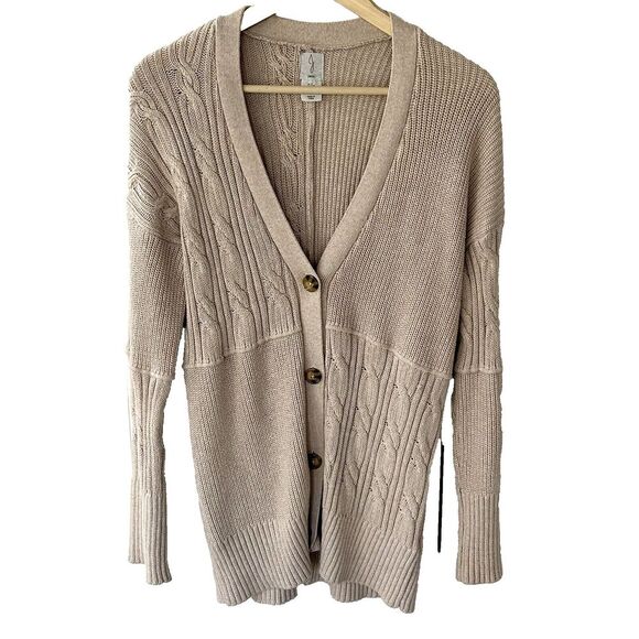 Joie Cardigan Sweater Size Small Cable Knit Oatmeal Cotton Tunic Classic Preppy - Picture 1 of 6